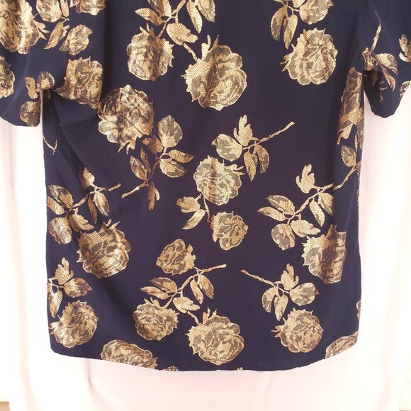 Suslo Red Collection Comfort Stretch Slim Fit Navy Blue and Gold Shiny Shirt XL - Picture 16 of 16